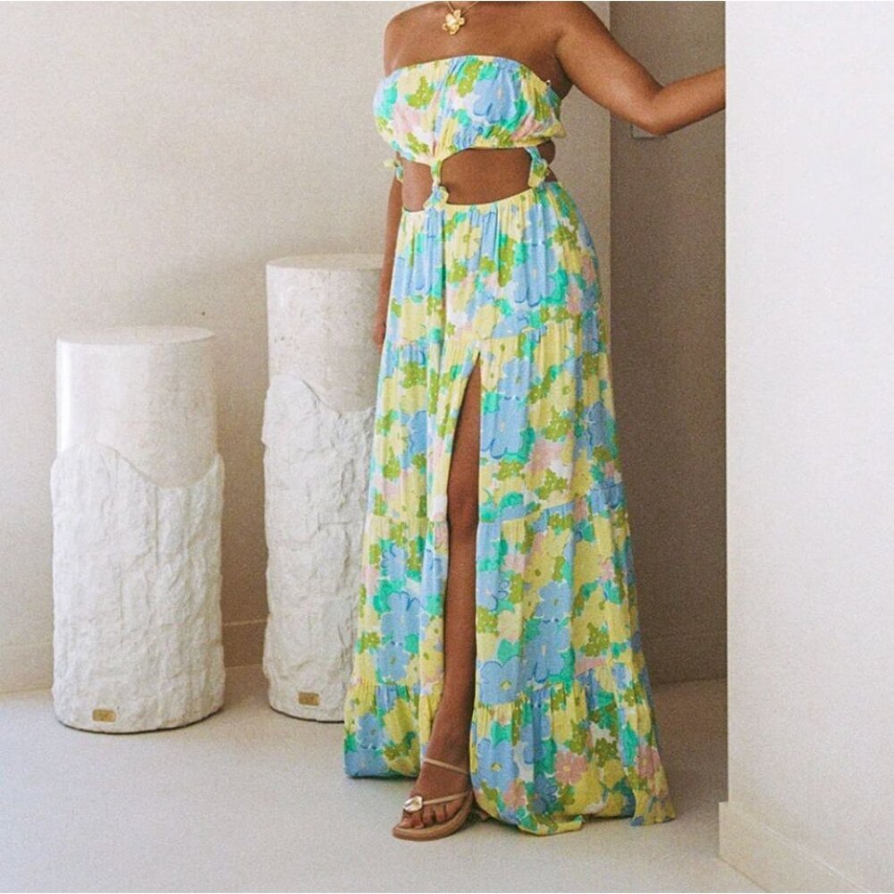 Sabo Lili Dress Floral Dream Size US 2 Yellow Blue Strapless